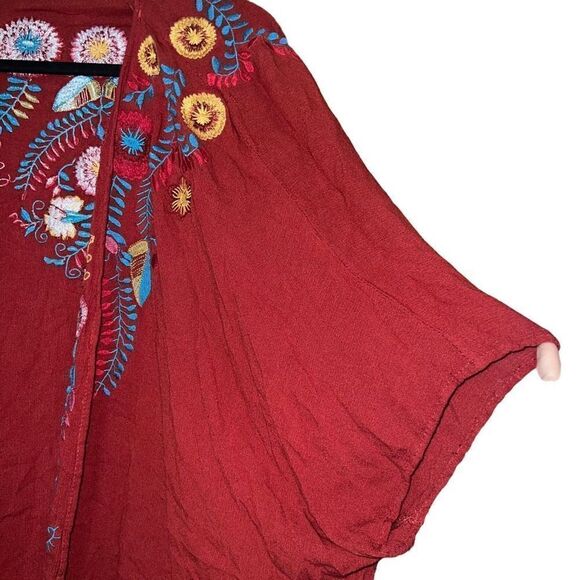 ALTER’D STATE Kimono Top Open Front Floral Embroidered Burn Red S/M - Picture 6 of 8